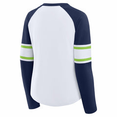 Seattle Seahawks Women's Redzone Blitz Package Raglan Lace-Up V-Neck Long Sleeve T-Shirt - White/College Navy - Fanatics