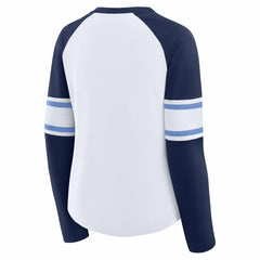 Tennessee Titans Women's Redzone Blitz Package Raglan Lace-Up V-Neck Long Sleeve T-Shirt - White/Navy - Fanatics