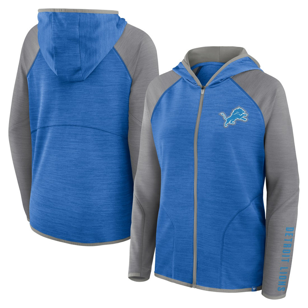 Detroit Lions Women's Redzone End Around Pass Raglan Full-Zip Hoodie - Blue/Gray - Fanatics