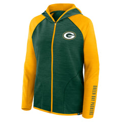 Green Bay Packers Women's Redzone End Around Pass Raglan Full-Zip Hoodie - Green/Gold - Fanatics