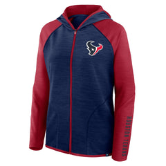Houston Texans Women's Redzone End Around Pass Raglan Full-Zip Hoodie - Navy/Red - Fanatics