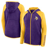Minnesota Vikings Women's Redzone End Around Pass Raglan Full-Zip Hoodie - Purple/Gold - Fanatics