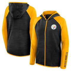 Pittsburgh Steelers Women's Redzone End Around Pass Raglan Full-Zip Hoodie - Black/Gold - Fanatics