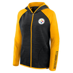 Pittsburgh Steelers Women's Redzone End Around Pass Raglan Full-Zip Hoodie - Black/Gold - Fanatics