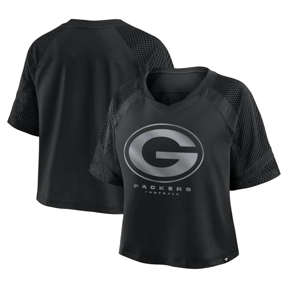 Green Bay Packers Women's Oversized Raglan V-Neck Blackout Fashion Jersey - Fanatics