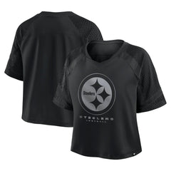 Pittsburgh Steelers Women's Oversized Raglan V-Neck Blackout Fashion Jersey - Fanatics