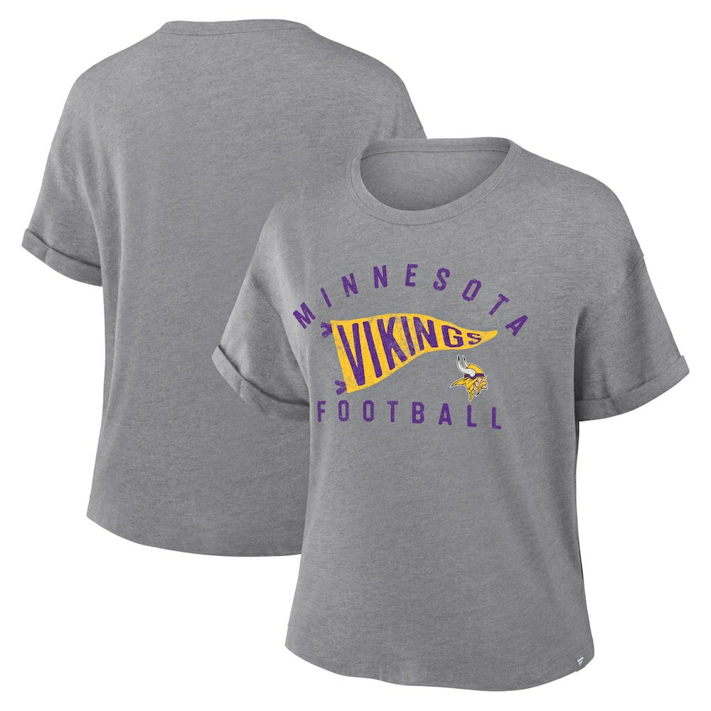 Minnesota Vikings Women's Pennant Wave Tribute Tri-Blend Boxy T-Shirt - Heather Gray - Fanatics