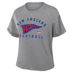 New England Patriots Women's Pennant Wave Tribute Tri-Blend Boxy T-Shirt - Heather Gray - Fanatics