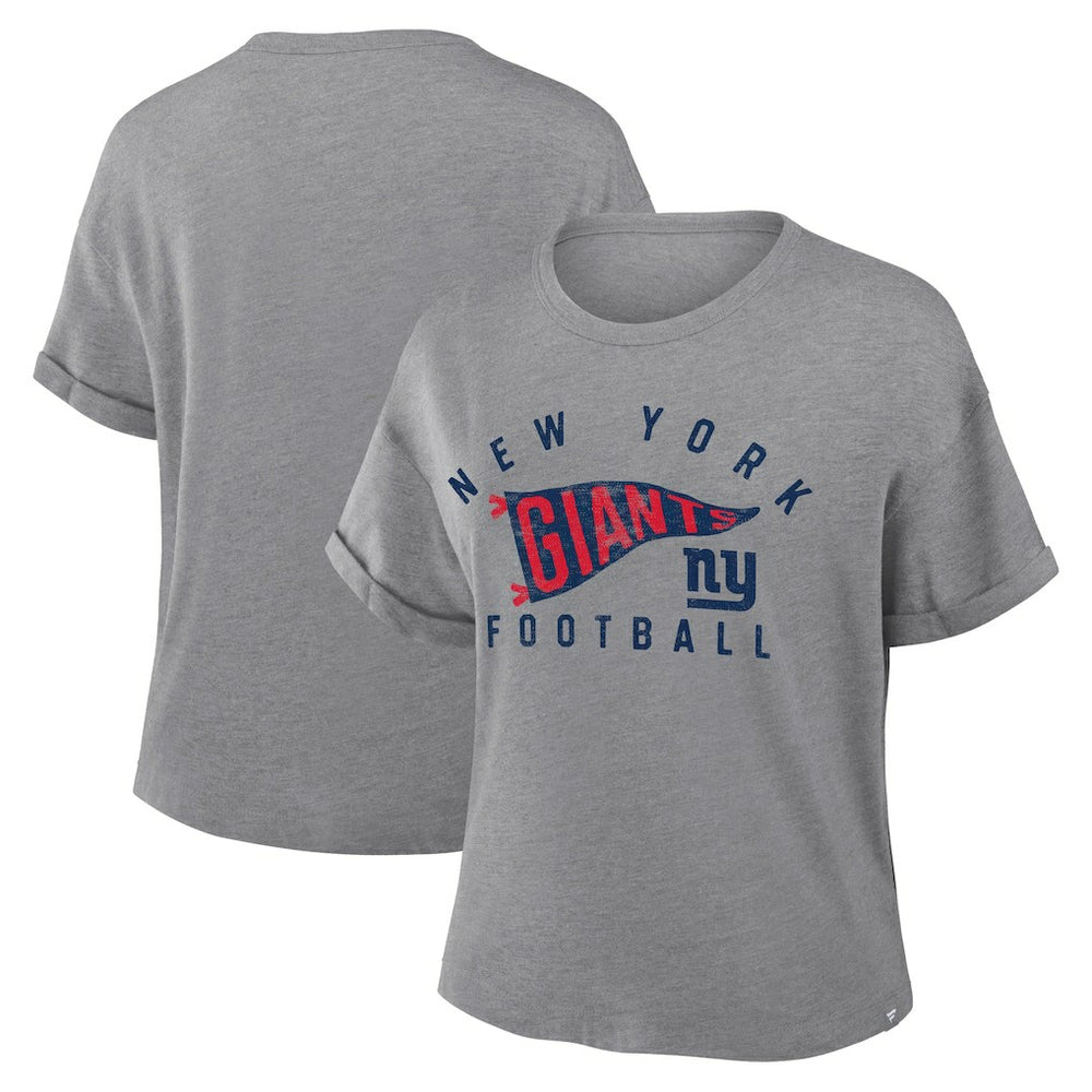 New York Giants Women's Pennant Wave Tribute Tri-Blend Boxy T-Shirt - Heather Gray - Fanatics