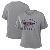 Baltimore Ravens Women's Pennant Wave Tribute Tri-Blend Boxy T-Shirt - Heather Gray - Fanatics