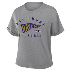 Baltimore Ravens Women's Pennant Wave Tribute Tri-Blend Boxy T-Shirt - Heather Gray - Fanatics