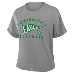 Philadelphia Eagles Women's Pennant Wave Tribute Tri-Blend Boxy T-Shirt - Heather Gray - Fanatics