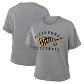 Pittsburgh Steelers Women's Pennant Wave Tribute Tri-Blend Boxy T-Shirt - Heather Gray - Fanatics