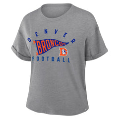 Denver Broncos Women's Pennant Wave Tribute Tri-Blend Boxy T-Shirt - Heather Gray - Fanatics