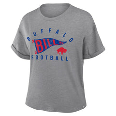 Buffalo Bills Women's Pennant Wave Tribute Tri-Blend Boxy T-Shirt - Heather Gray - Fanatics