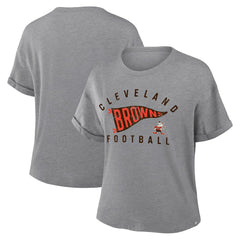 Cleveland Browns Women's Pennant Wave Tribute Tri-Blend Boxy T-Shirt - Heather Gray - Fanatics