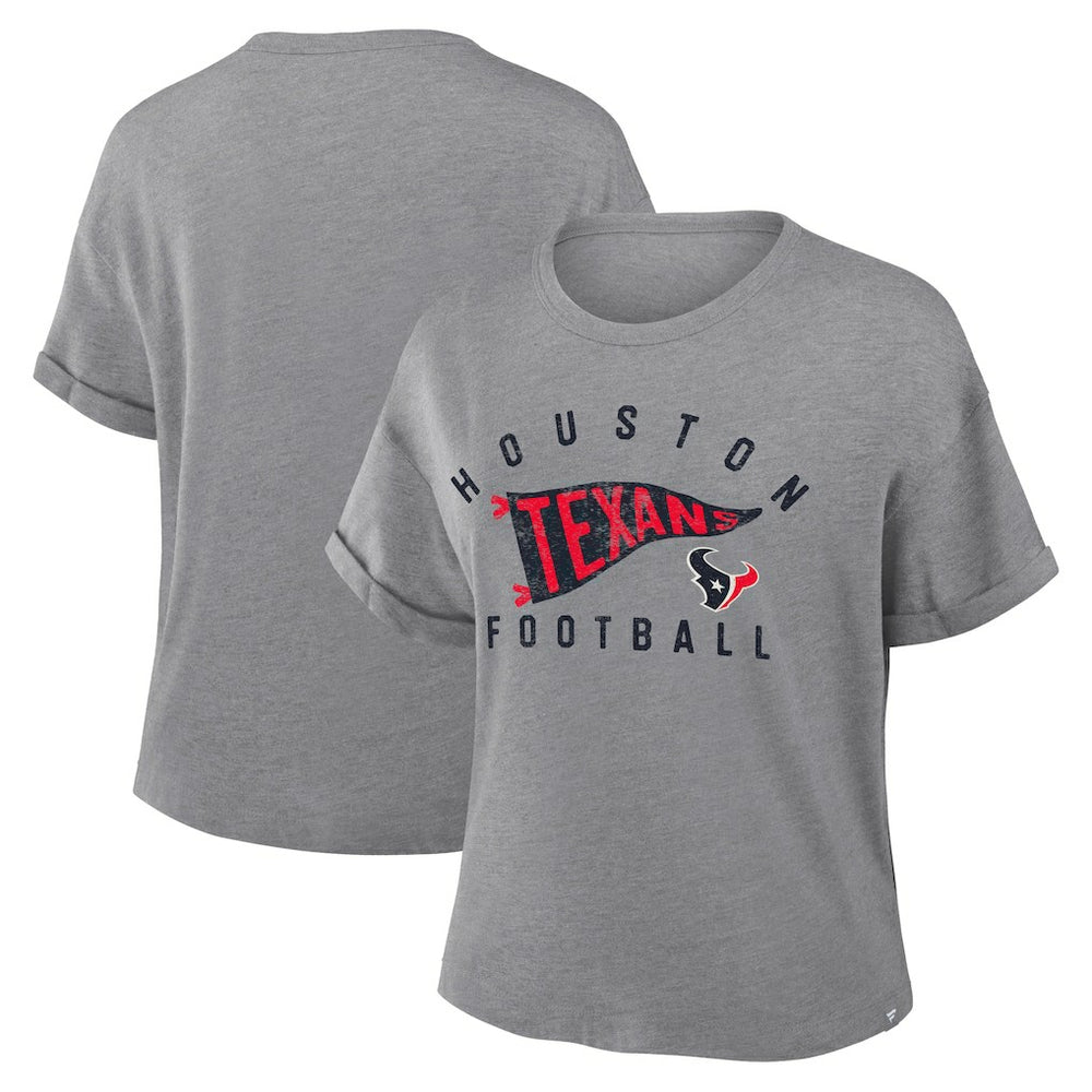 Houston Texans Women's Pennant Wave Tribute Tri-Blend Boxy T-Shirt - Heather Gray - Fanatics