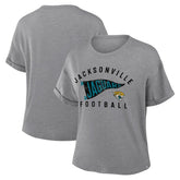 Jacksonville Jaguars Women's Pennant Wave Tribute Tri-Blend Boxy T-Shirt - Heather Gray - Fanatics