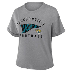 Jacksonville Jaguars Women's Pennant Wave Tribute Tri-Blend Boxy T-Shirt - Heather Gray - Fanatics