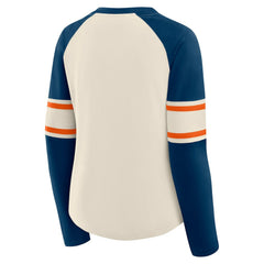 Chicago Bears Women's Hometown Gridiron Hero Raglan Lace-Up V-Neck Long Sleeve T-Shirt - Cream/Navy - Fanatics