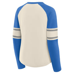 Detroit Lions Women's Hometown Gridiron Hero Raglan Lace-Up V-Neck Long Sleeve T-Shirt - Cream/Blue - Fanatics