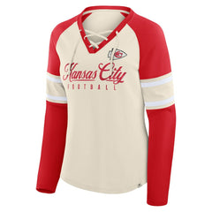 Kansas City Chiefs Women's Hometown Gridiron Hero Raglan Lace-Up V-Neck Long Sleeve T-Shirt - Cream/Red - Fanatics