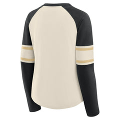 New Orleans Saints Women's Hometown Gridiron Hero Raglan Lace-Up V-Neck Long Sleeve T-Shirt - Cream/Black - Fanatics