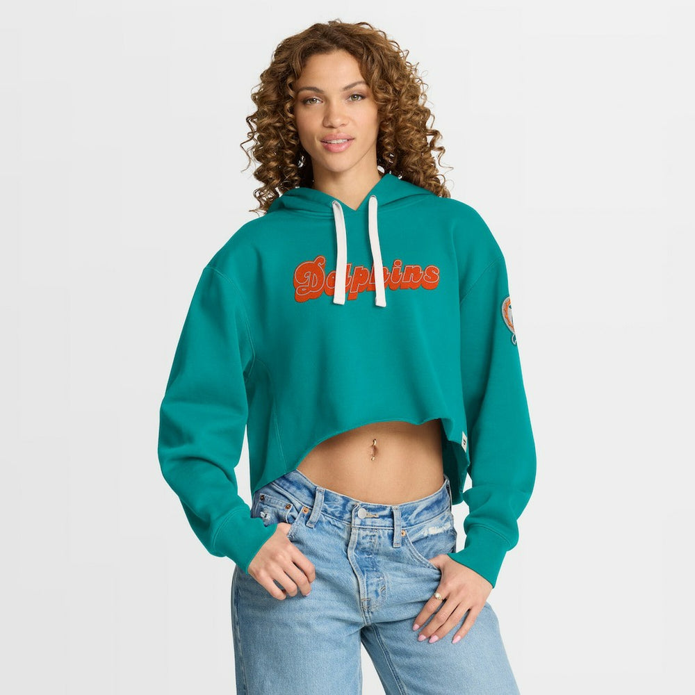 Miami Dolphins Women's Oversized Hometown Heritage Cropped Hoodie - Aqua - Fanatics