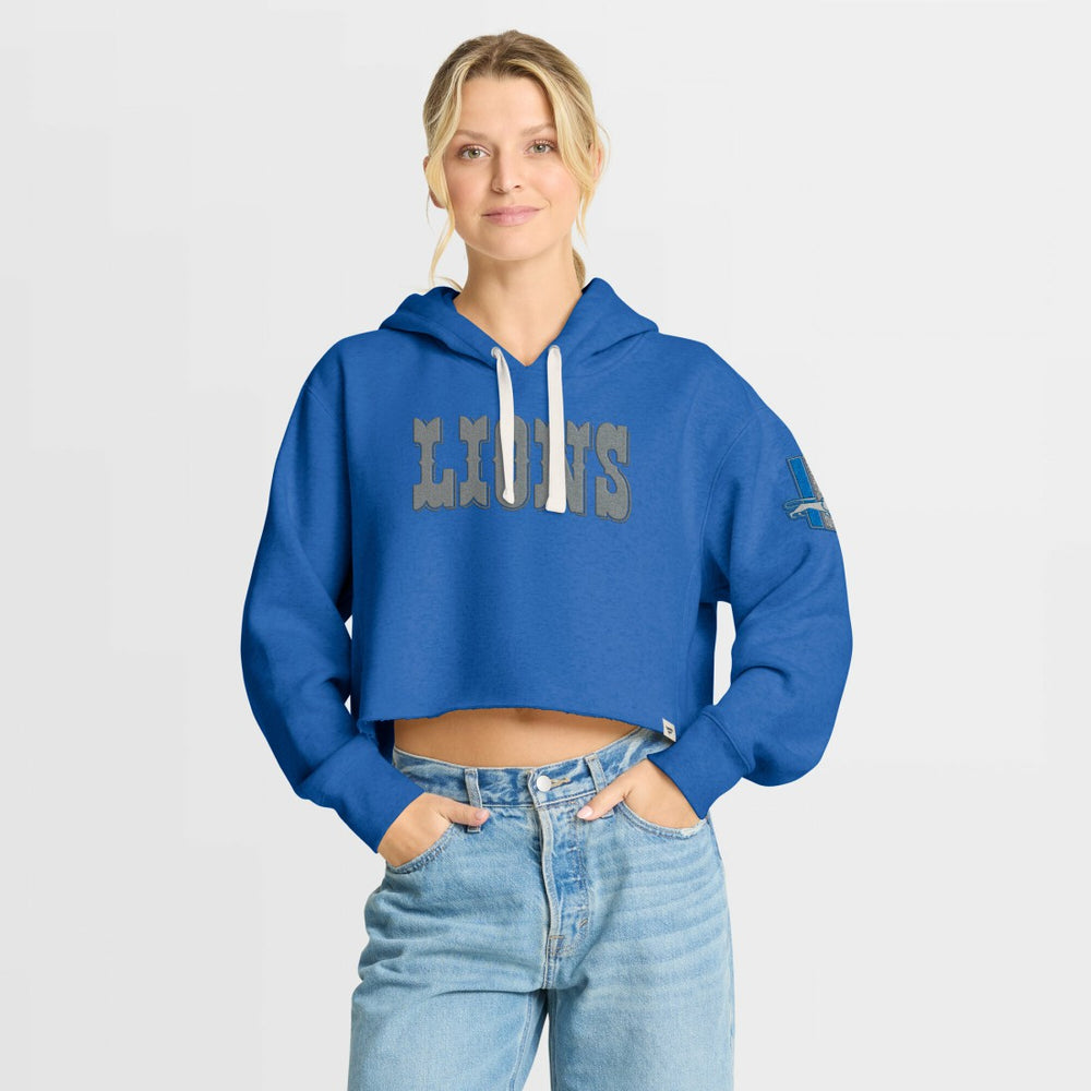 Detroit Lions Women's Oversized Hometown Heritage Cropped Hoodie - Blue - Fanatics