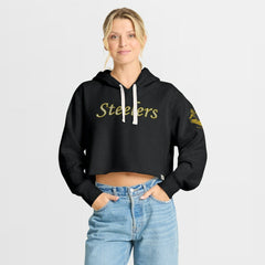 Pittsburgh Steelers Women's Oversized Hometown Heritage Cropped Hoodie - Black - Fanatics