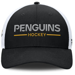 Pittsburgh Penguins Fanatics Authentic Pro Rink Lockup Adjustable Trucker Hat - Black/White | Fanatics Lifestyle