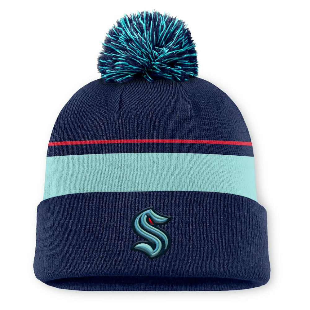 Seattle Kraken Fanatics Authentic Pro Rink Cuffed Knit Hat with Pom - Deep Sea Blue | Fanatics discount