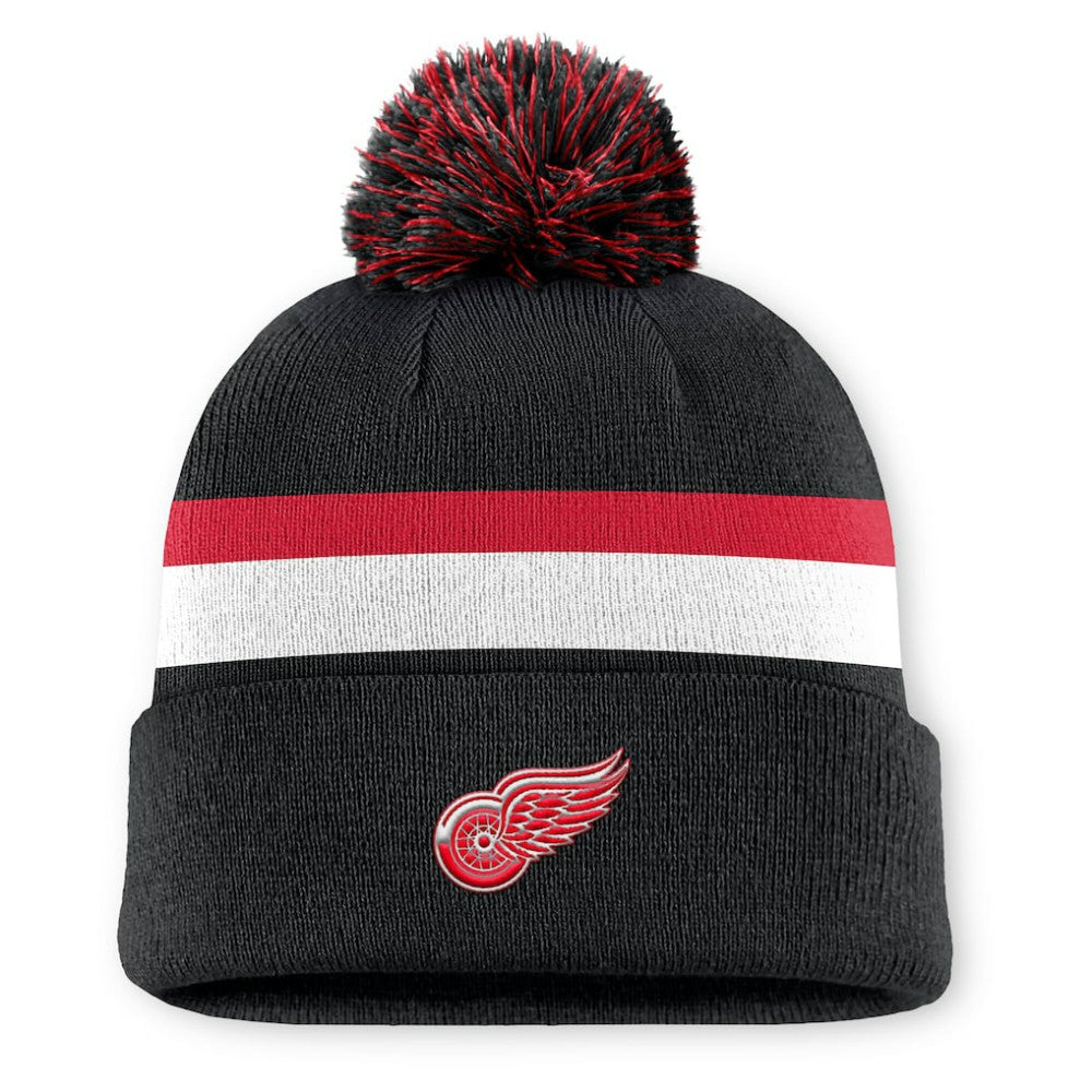 Detroit Red Wings Fanatics Authentic Pro Rink Cuffed Knit Hat with Pom - Black | Fanatics Lifestyle