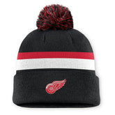 Detroit Red Wings Fanatics Authentic Pro Rink Cuffed Knit Hat with Pom - Black | Fanatics Lifestyle