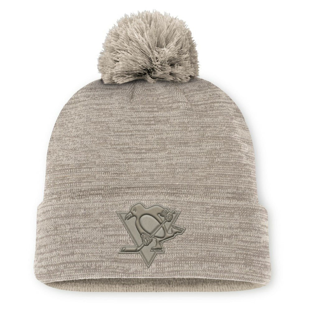 Pittsburgh Penguins Fanatics Authentic Pro Road Cuffed Knit Hat with Pom - Tan | Fanatics discount