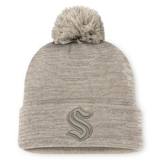 Seattle Kraken Fanatics Authentic Pro Road Cuffed Knit Hat with Pom - Tan | Fanatics Lifestyle