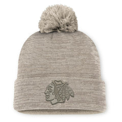 Chicago Blackhawks Fanatics Authentic Pro Road Cuffed Knit Hat with Pom - Tan | Fanatics on sale
