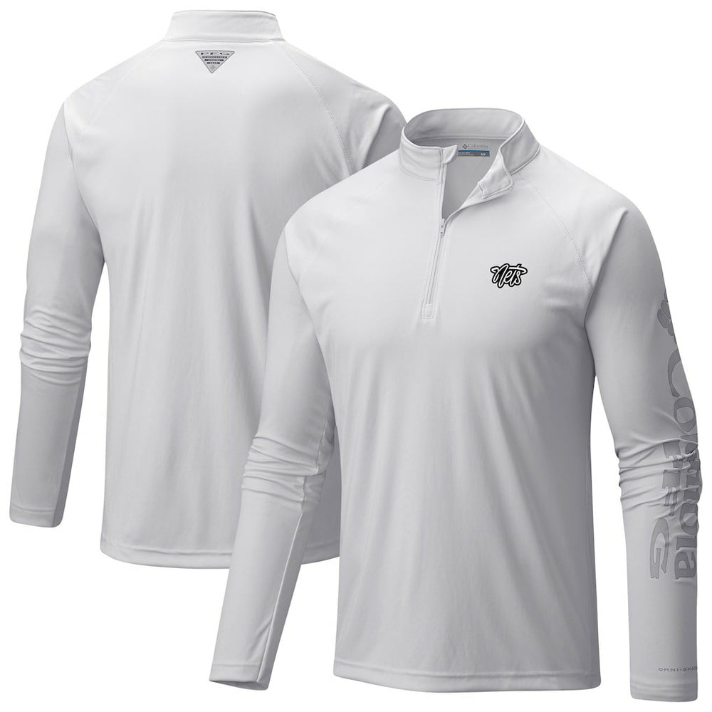 Columbia Brooklyn Nets Terminal Tackle Raglan Omni-Shade Quarter-Zip Jacket White