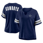 Dallas Cowboys Women's Redzone Bling Stripe Sleeve Notch Neck T-Shirt - Navy - Fanatics
