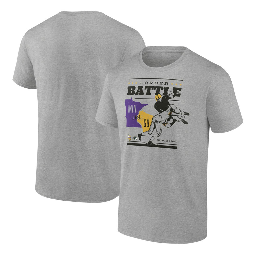 Minnesota Vikings vs. Green Bay Packers Battle Border T-Shirt - Heather Gray - NFL
