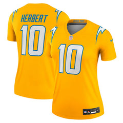 Justin Herbert Los Angeles Chargers Women's Alternate Charger Power Legend Player Performance Top - Gold - Nike