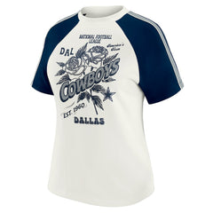 Dallas Cowboys WEAR by Erin Andrews Women's Sleeve Stripe Distressed Raglan T-Shirt - White - NFL