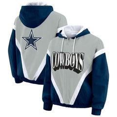 Dallas Cowboys WEAR by Erin Andrews Women's Plus Size Retro Crinkle Full-Zip Hoodie Windbreaker Jacket - Navy/Gray - NFL