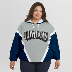 Dallas Cowboys WEAR by Erin Andrews Women's Plus Size Retro Crinkle Full-Zip Hoodie Windbreaker Jacket - Navy/Gray - NFL
