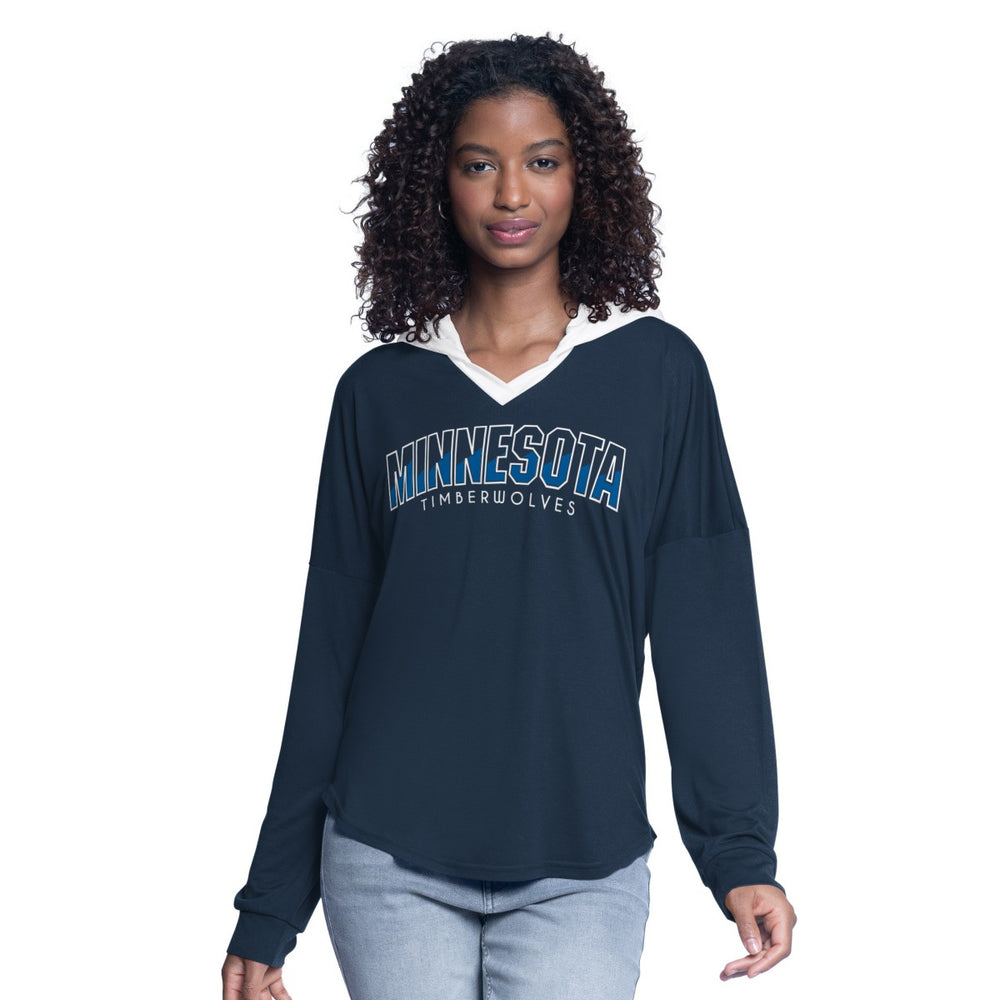 Minnesota Timberwolves G-III 4Her by Carl Banks Women's Bench Player Oversized Long Sleeve Hooded Top Navy