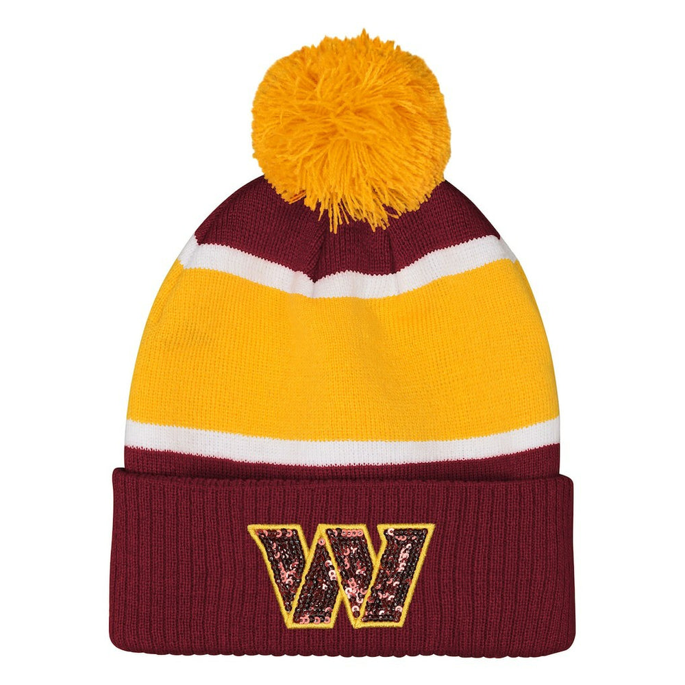 Washington Commanders Outerstuff Girls Let's Play Cuffed Knit Hat with Pom - Burgundy - NFL