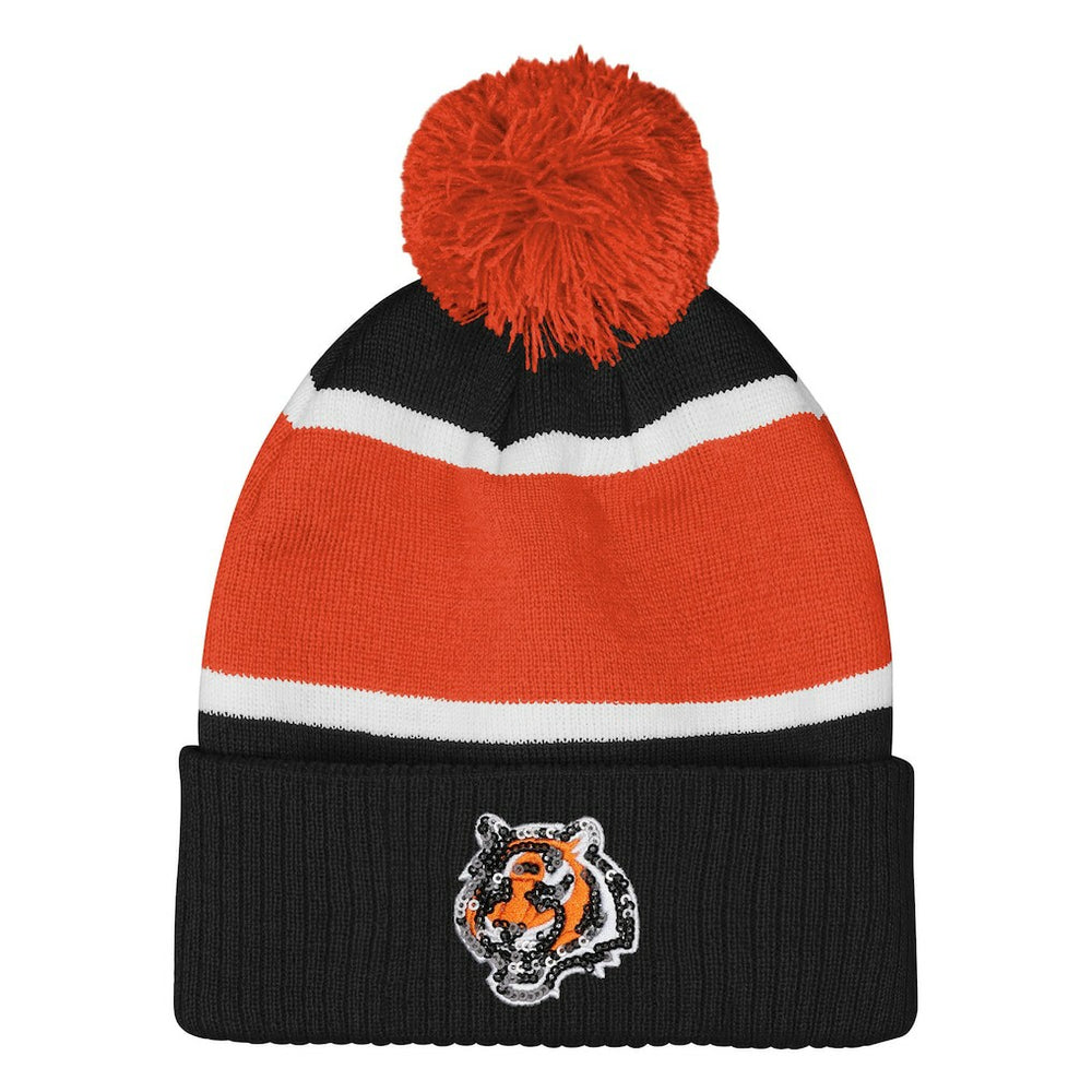 Cincinnati Bengals Outerstuff Girls Let's Play Cuffed Knit Hat with Pom - Black - NFL