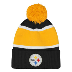 Pittsburgh Steelers Outerstuff Girls Let's Play Cuffed Knit Hat with Pom - Black - NFL