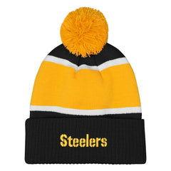 Pittsburgh Steelers Outerstuff Girls Let's Play Cuffed Knit Hat with Pom - Black - NFL