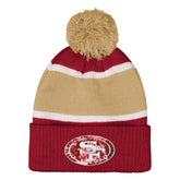 San Francisco 49ers Outerstuff Girls Let's Play Cuffed Knit Hat with Pom - Scarlet - NFL